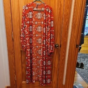 Red Geometric Patterned Kimono